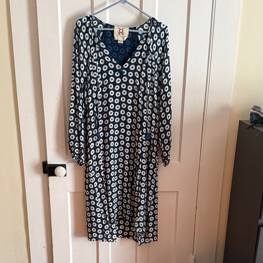 Figue Navy Printed Silk Dress